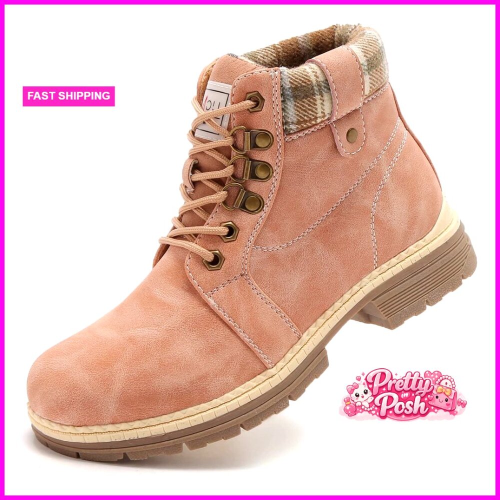 Waterproof Hiking Boots With Faux Fur Trim, Lace Up Ankle Boots For Women